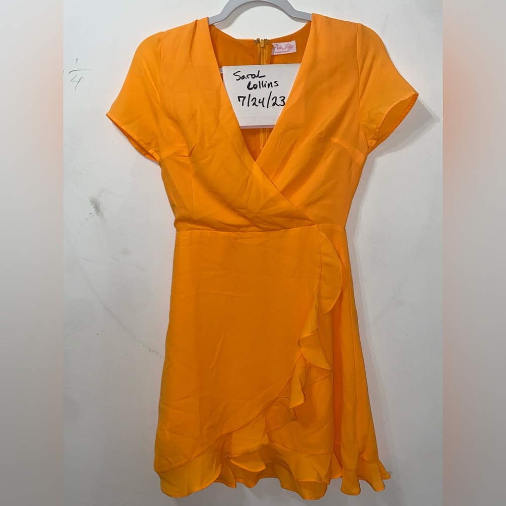 Neon Orange Pink Lily dress, size small